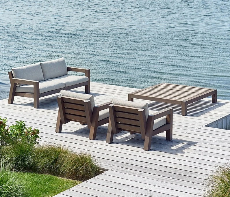 China Factory Water-Proof Outdoor Furniture Outdoor Hotel Sun Chairs and Tables Garden Sofa Set Furniture Wooden Sofa