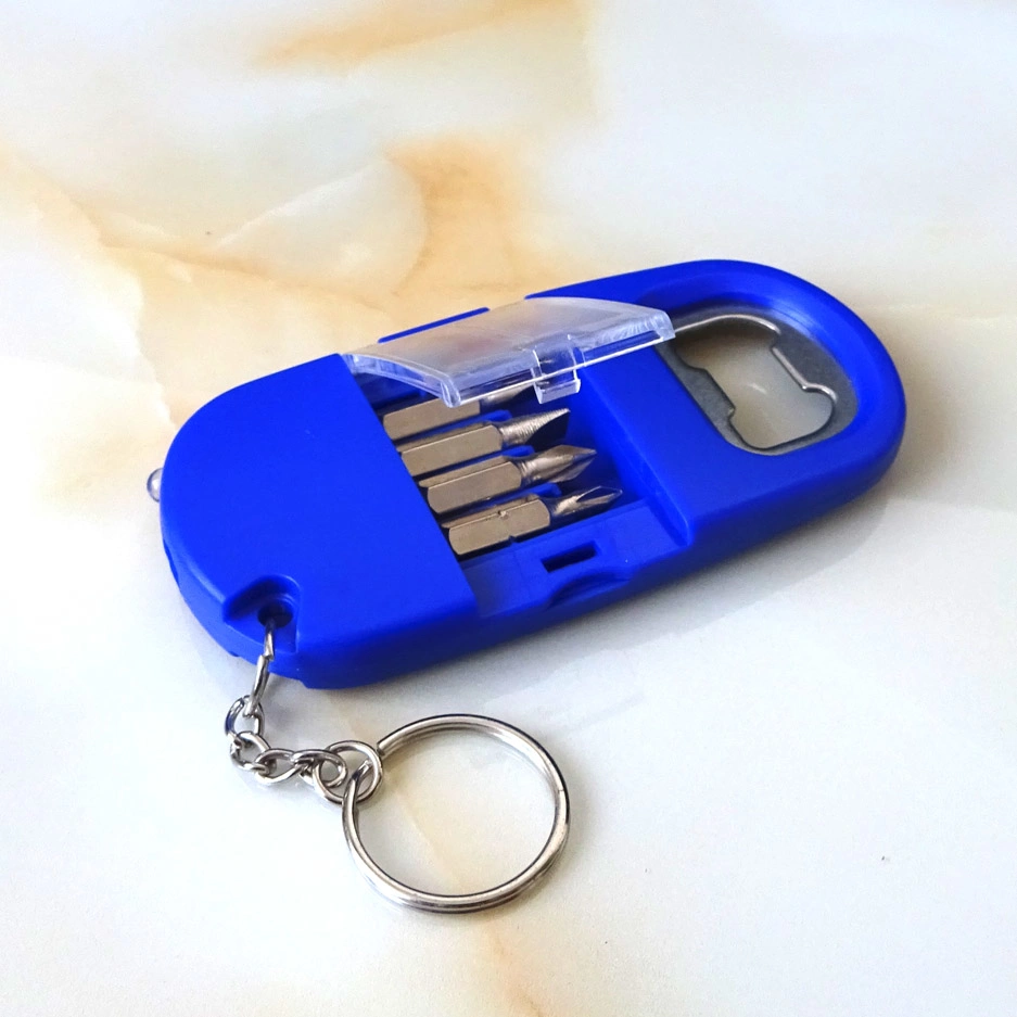 Mini 4 in 1 Multi-Function LED Screwdriver Kit with Bottle Opener Key Chain Tools Set for Promotion