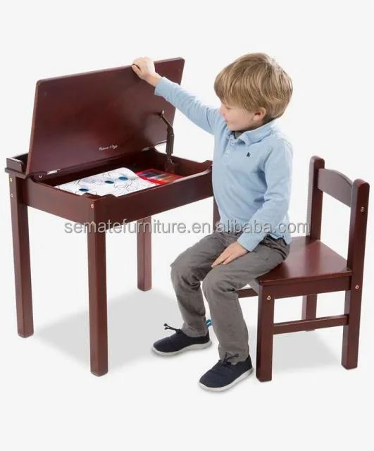 Popular High quality/High cost performance  Lift-up Solid Wooden Study Table Kid Chair Desk Table Sets