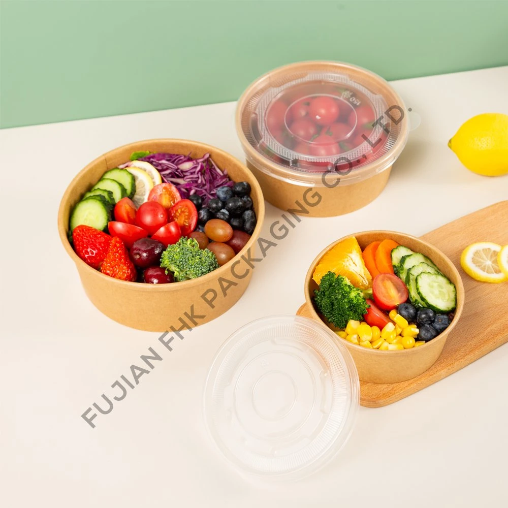 FDA/EU Approval High quality/High cost performance  Kraft Paper Disposable Fast Food Box Fruit Salad Lunch Round Paper Bowl