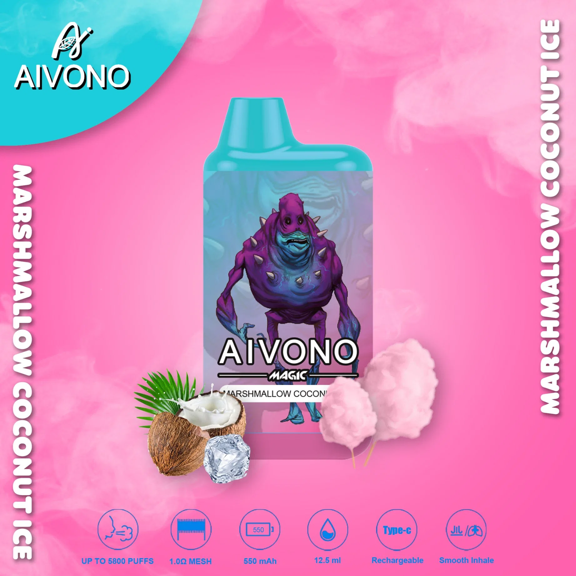 Wonderful Taste Rechargeable Disposable/Chargeable Ecig Aivono Supplier Aim Magic 5800 Puffs Type-C Charge Kubik Mazaj Ene Crystal Vabar Vapengin Tugboat