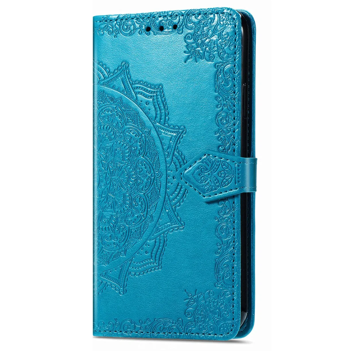 Para el Oppo Reno8 5g (Versión Global) grabado el patrón de Mandala Tapa de cierre magnético Teléfono Shell Monedero de cuero estilo Libro de Stand Up Flip Phone Case - Azul