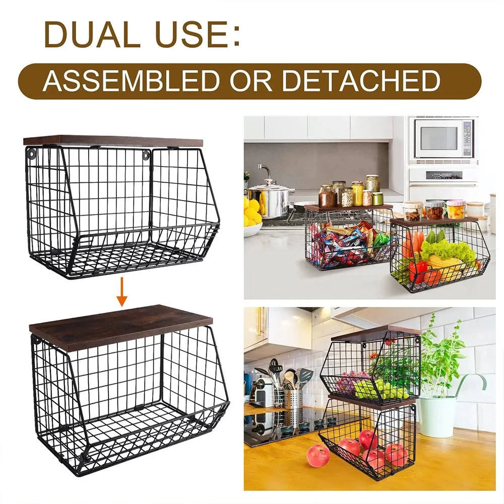 Stackable Wire Baskets for Organizing - Pantry Storage and Organization Metal Bins for Produce, Food, Fruit - Kitchen Bathroom Closet Cabinet, Countertop,
