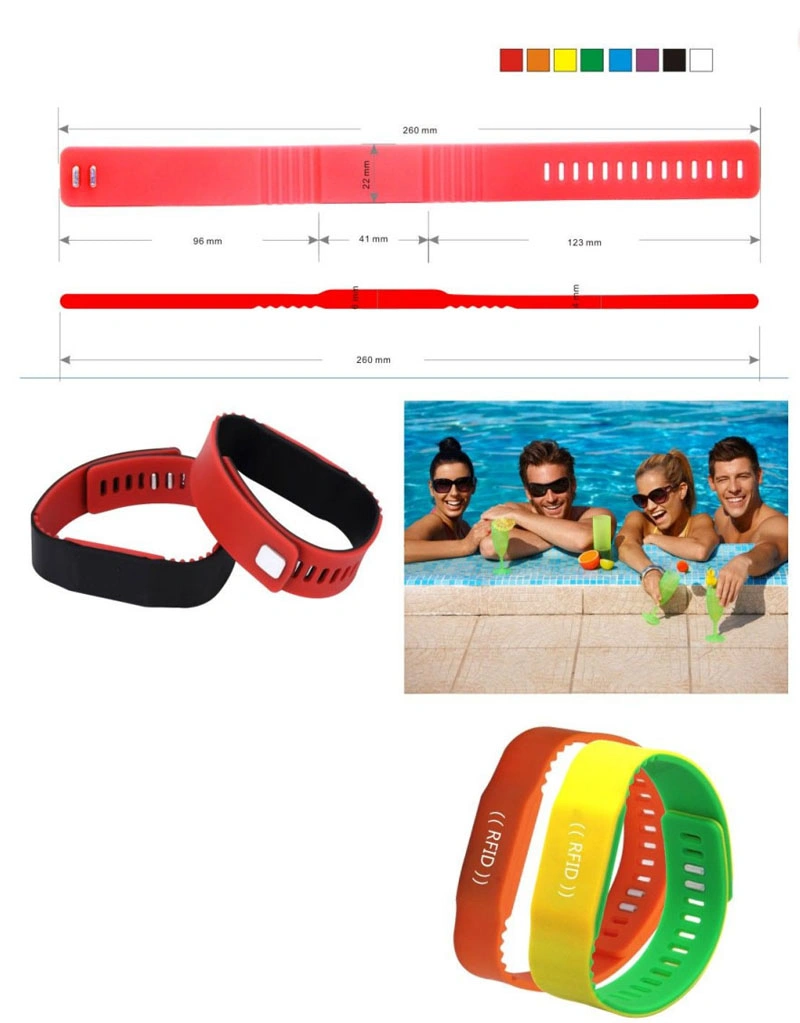 Bracelet NFC RFID Bracelet fermoir Bracelet 125 kHz 13,56 MHz étanche Caoutchouc de silicone pour parc aquatique sauna salle de gym piscine