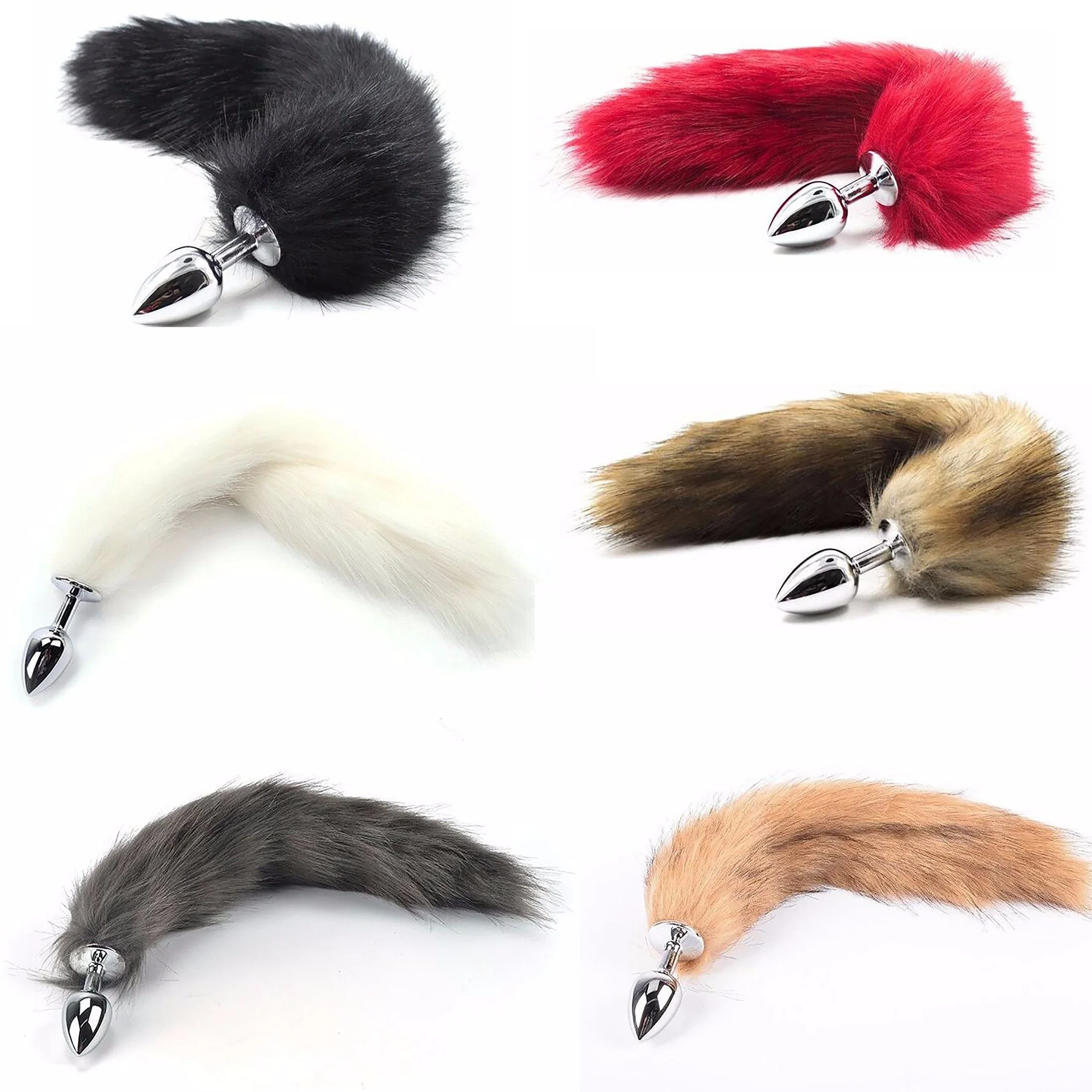 Colorful Long Fox Tail Small Middle Large Butt Plug 3 Dimensions Metal Anal Plug for Male