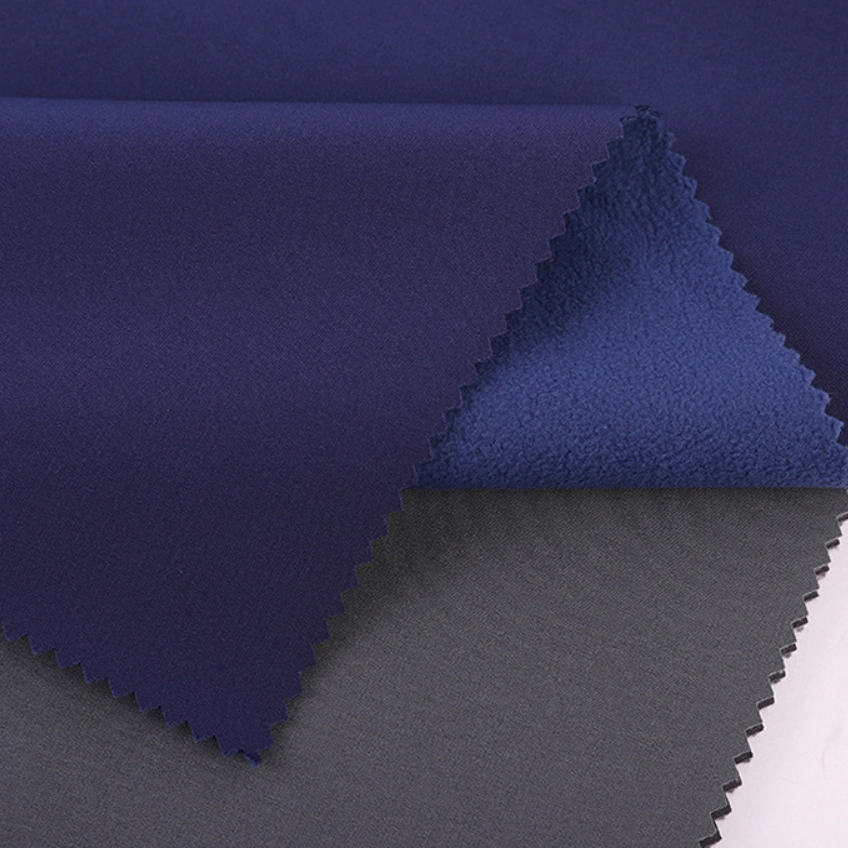 Tecido de poliéster têxtil trecho de 4 vias vinculado com tecido Softshell velo polar