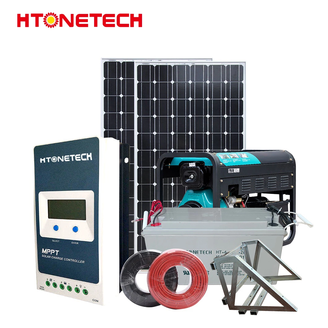 Htonetech off Grid Solar Power System Complete Kit 20kw China 90 Watt Monocrystalline Solar Panel PV Portable 8.5 kVA Diesel Generator 15000 Watt Solar System