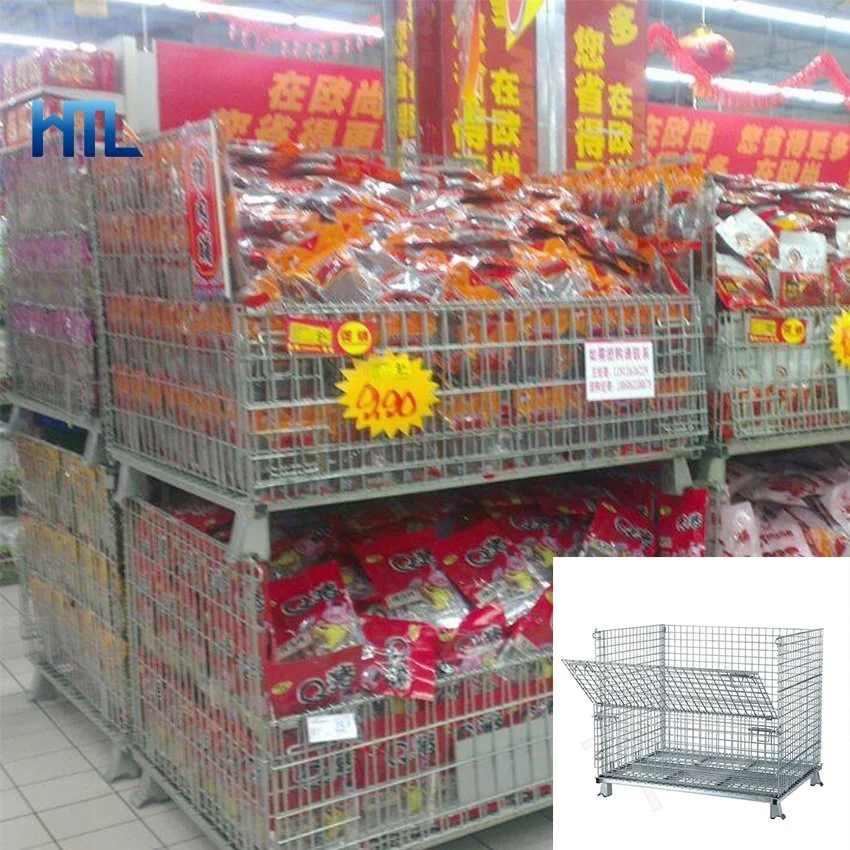 Galvanizado en caliente personalizada supermercado apilables Contenedores de almacenamiento duradero con cable