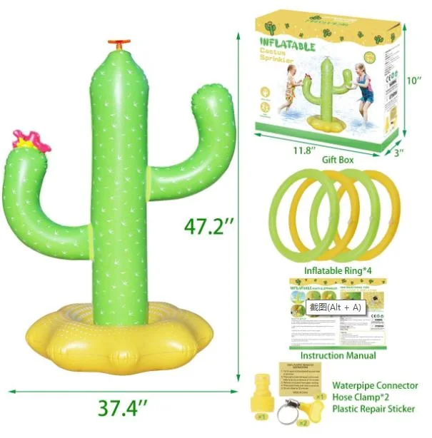 Inflatable Cactus Ring Toss Game Set Swimming Pool Game Toys Backyard Water Sprinkler for Kids Children