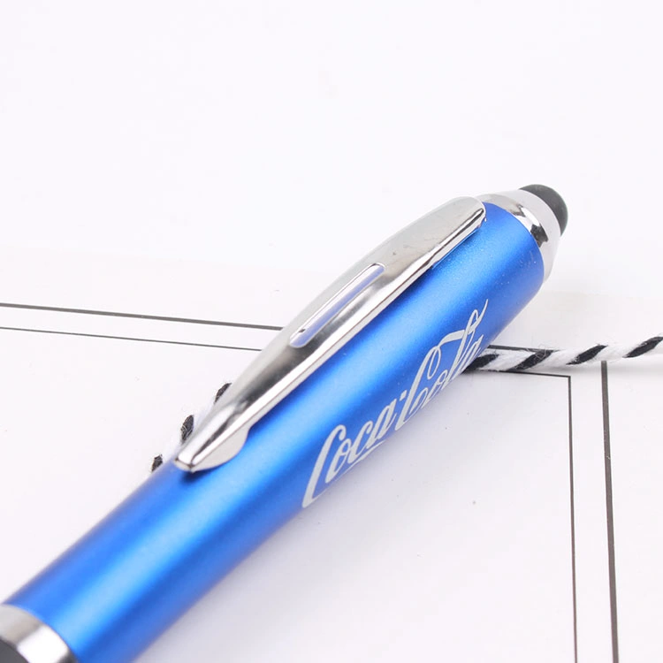 Low Order Quantity Custom Laser LED Bright Blue Plastic Ballpoint Pen