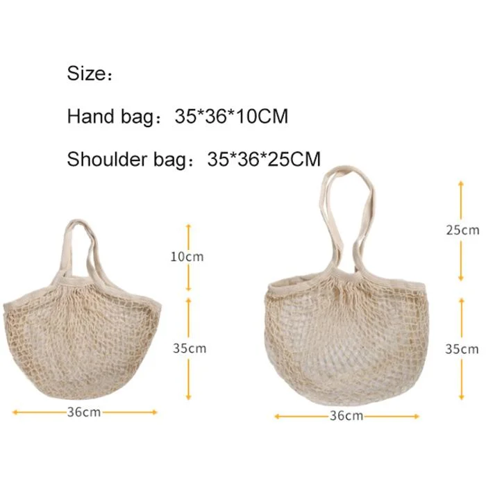 Natural Beige Portable Reusable Market Laundry Grocery Cotton Mesh Tote Shopping Bag with Handle