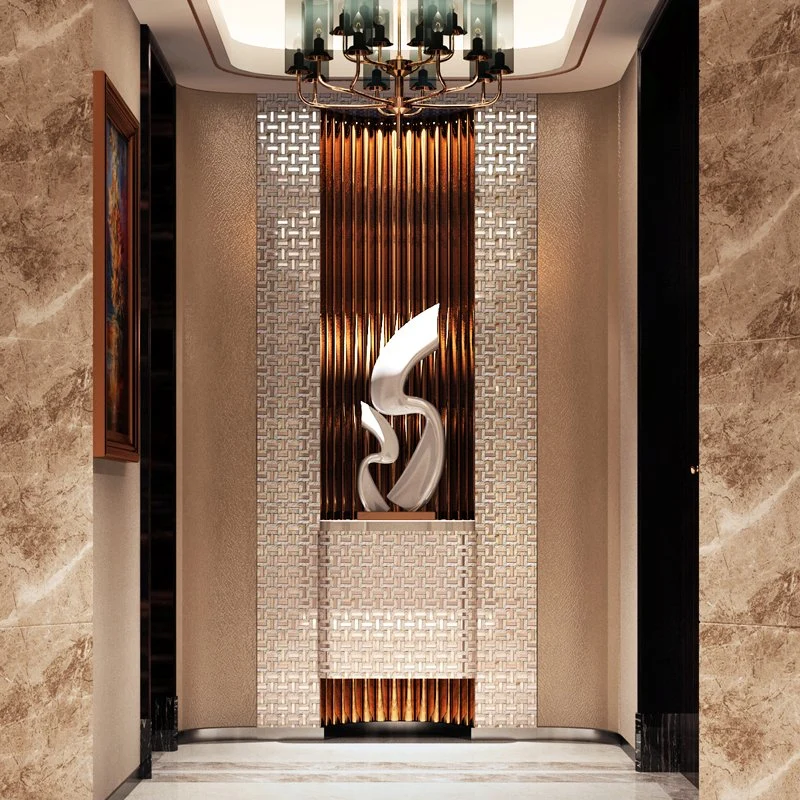 Luxury Design Natural Stone Mix Metal Rose Gold Stainless Steel Mosaic Tile Decorative