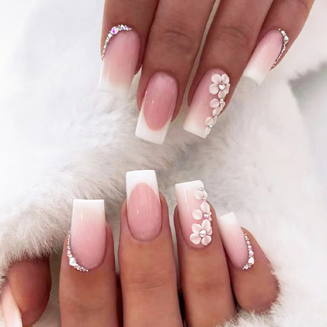Show White Romantic Simple French Wear Nail Pile Drill Nail Pieces European and American Ins Wind Fake Nails