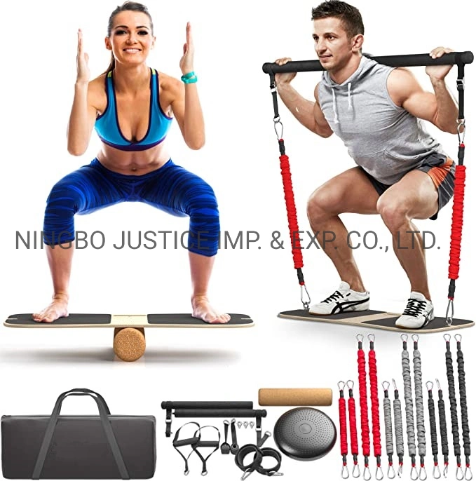 Portable Home Gym Workout Kit - Fitness Balance Board & Full Body Workout Resistance Band Set Strength Training Equipment - Compact Gym Equipment for Home Trave