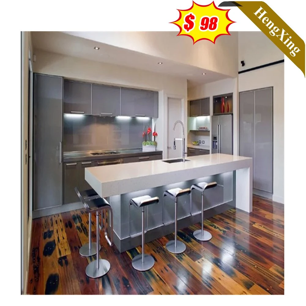 Hot Sell New Quality Home Furniture Aisle Shape Kitchen Set with Bar Big Cabinets