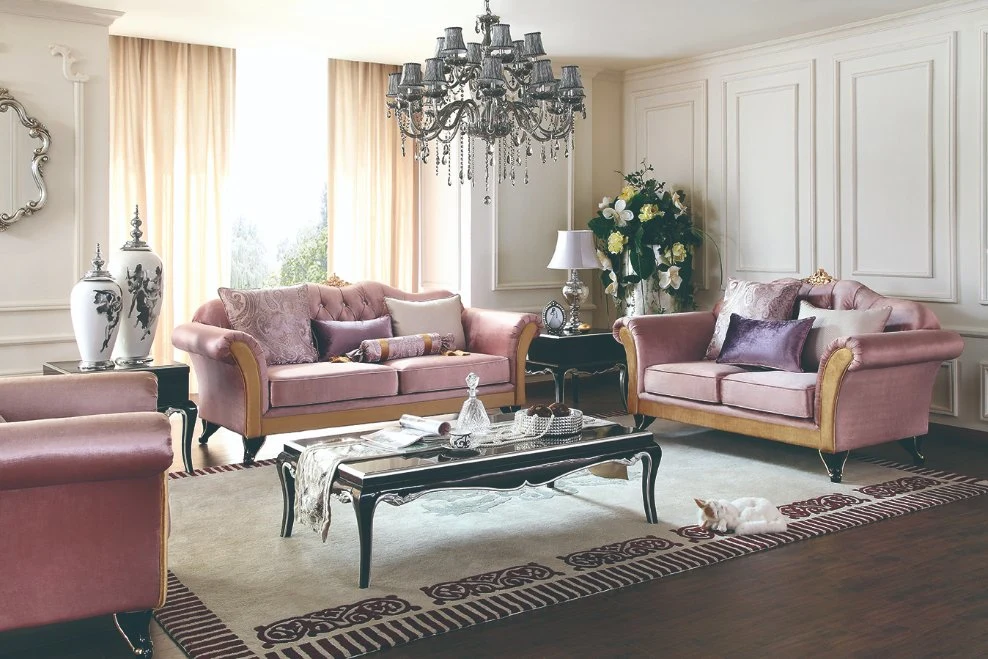 Foshan Modern Home Möbel Hersteller Elegant American Style Hotel Villa Wohnzimmer Möbel Sektional Stoff Sofa