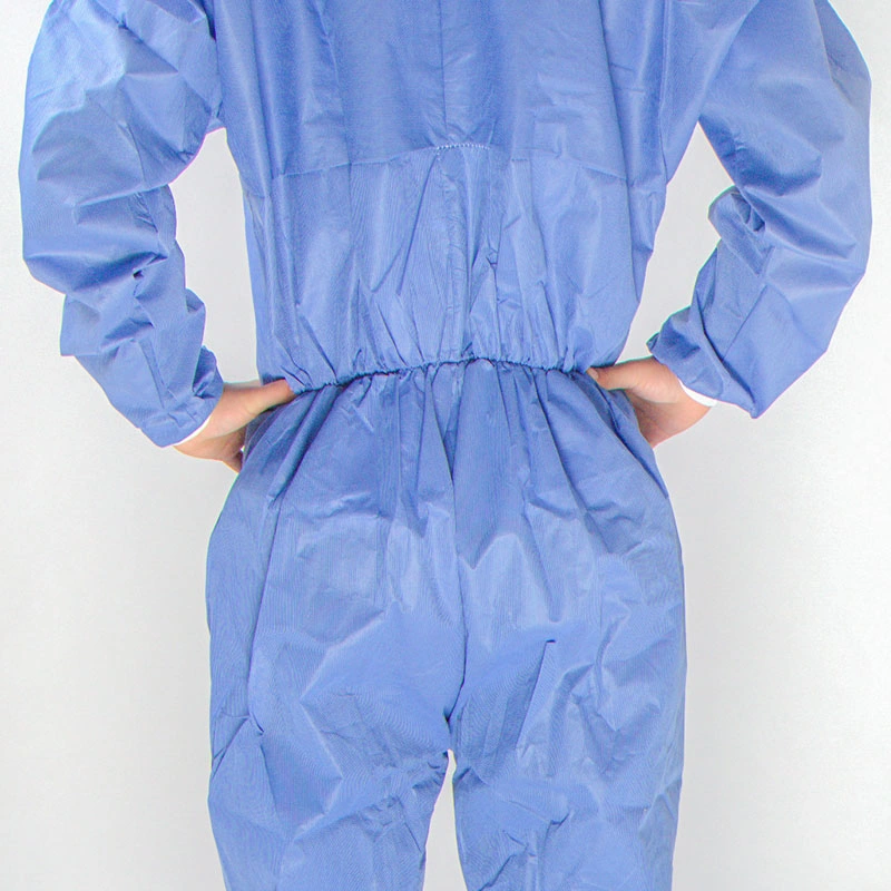 Blue SMS 60GSM Full-Body PPE Garment Anti Static Protective Coverall Industrial Asbestos Dust Safety Clothing