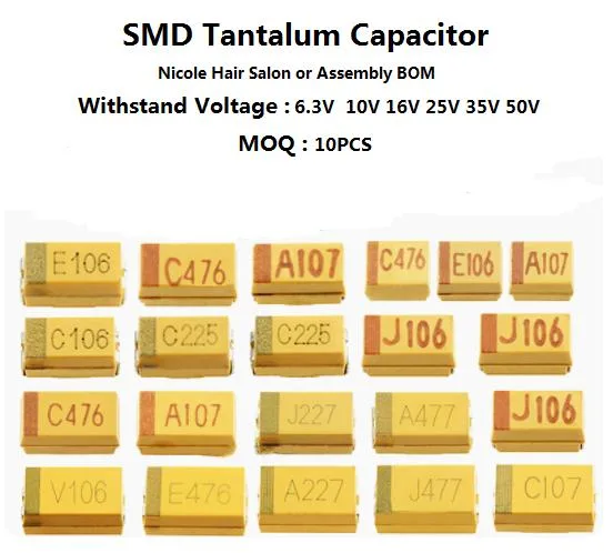 Condensador de tántalo SMD 107J 100uF 63V50V35V25V16V10V6V6.3V E Tipo 7343 10% Amarillo