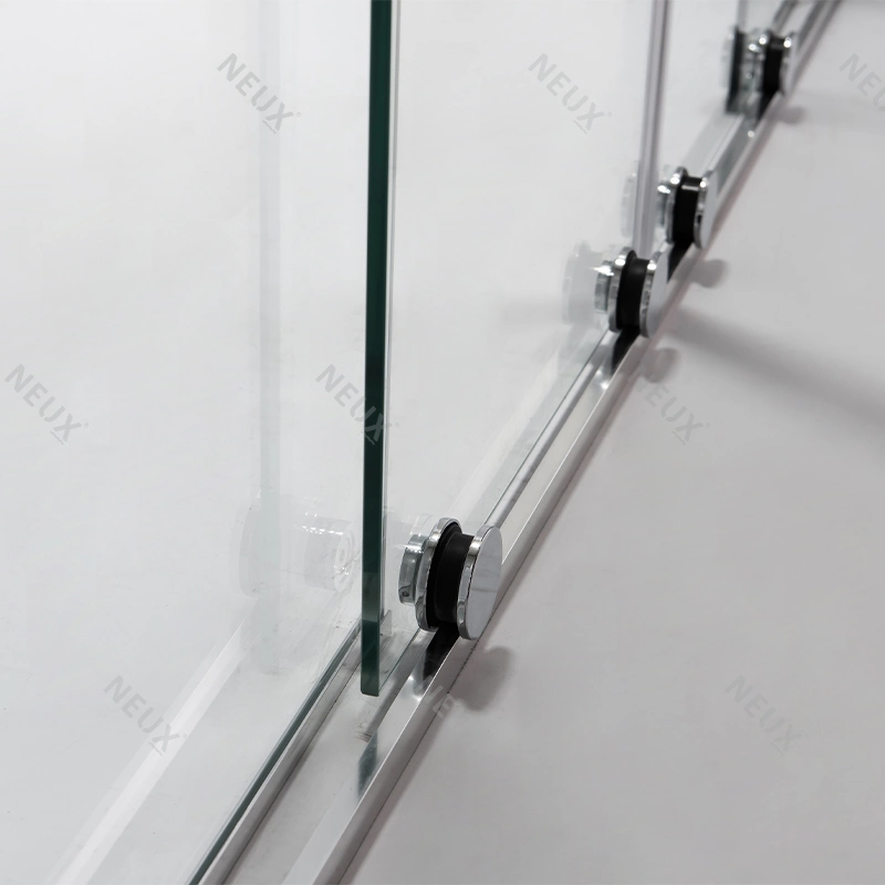 Simple Retractable Double Sliding Door 8mm Tempered Glass Shower Door with Rollers