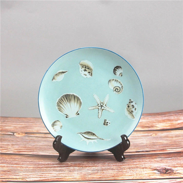 P005-B Vintage Wall Decor Decorative Plate Ceramic Blue Round Plate Home Decor Items for Living Room