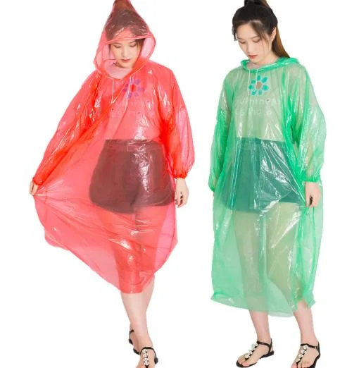 Promotional Unisex Transparent Rain Wear Waterproof Disposable PE Poncho Rain Coat