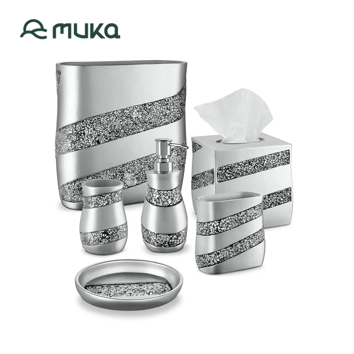 Hotel Luxury Silver Mosaic Glass Bathroom Accessories for Christmas Gift Set Toothbrush Holder Bathroom Products