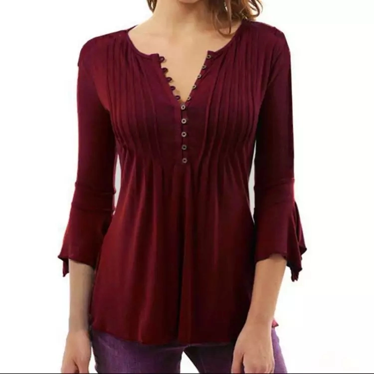 Chemises style coréen pour femmes élégante blouse à manches longues et volants Chemisier Uni décontracté ample Bluses Femininas