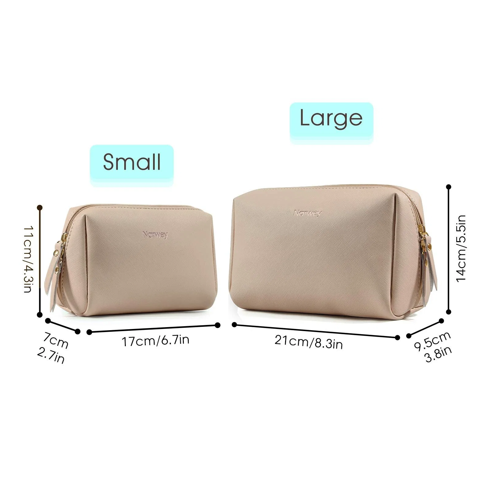 Grand sac de maquillage en cuir végétalien avec fermeture éclair, trousse de voyage pour femmes et filles