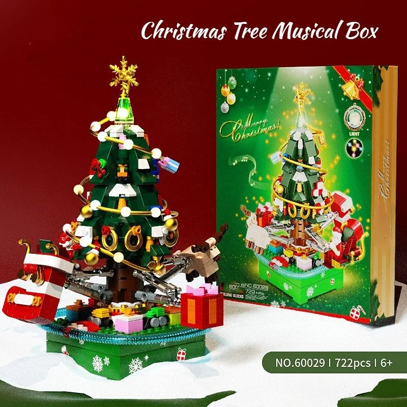 عيد الميلاد شجرة لون موسيقى LED مربع بناء كتل الأطفال لعبة هدية عيد الميلاد الديكور