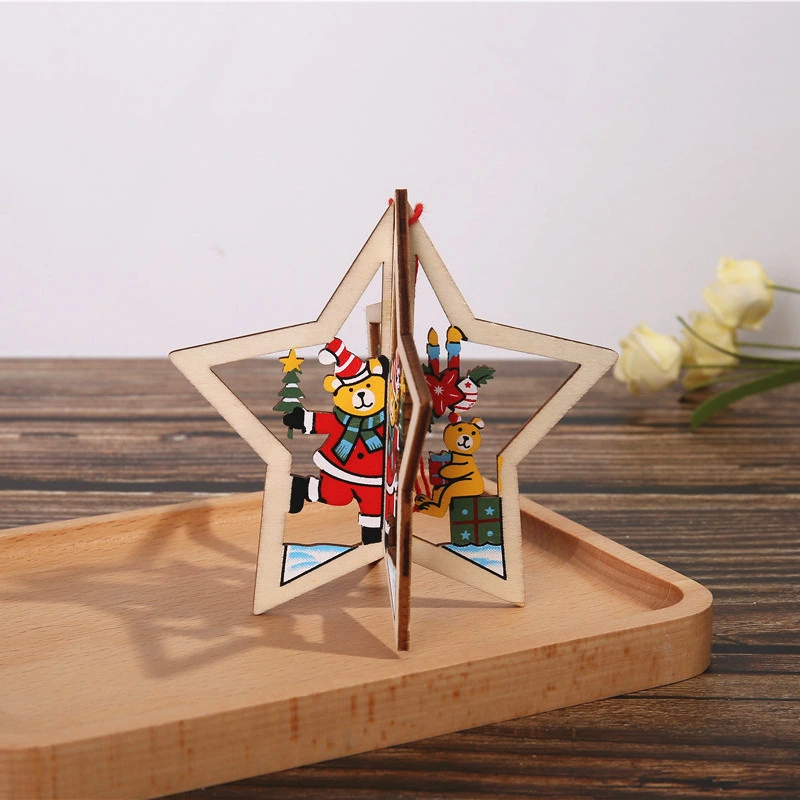 Factory Direct Sales Creative Wooden Small Wood Chips Assembled Bells Christmas Tree Family Decorations Children's Gifts