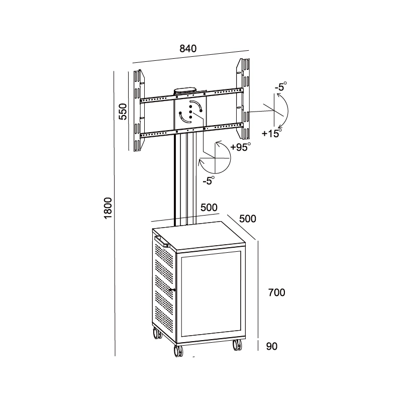 Hot Sale Landscape/Portrait Video Conference Mount / Stand with Media Cabinet