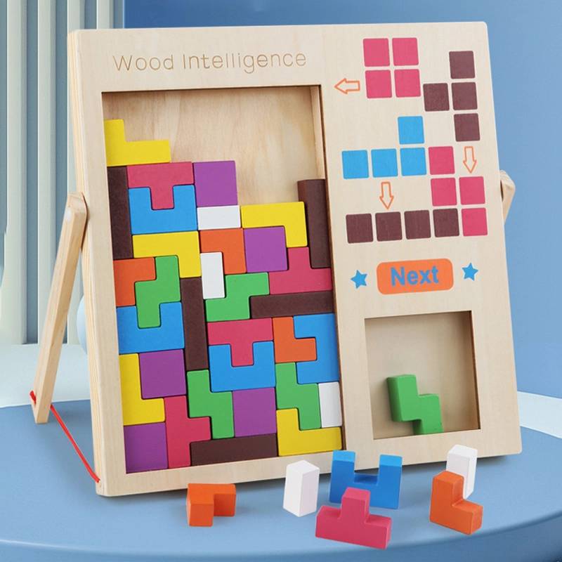 Madera 3D Colorful Building Block Jigsaw Conjuntos Juego de Puzzle Clásico Construcción Educativa Tetris Toys Conejos de bloques de Construcción para niños