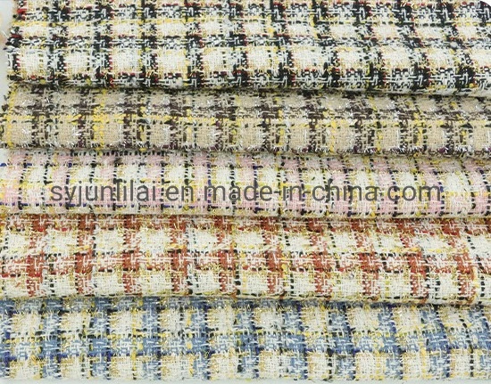 100% полиэфирная Sequin Fancy Plaid Multi Colorway Tweed Fabric for Платье для женщин