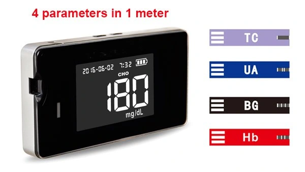 Portable Medical Multi Monitoring System (total cholesterol, urinc acid, blood glucose, hemoglobin test) with Ce Approved