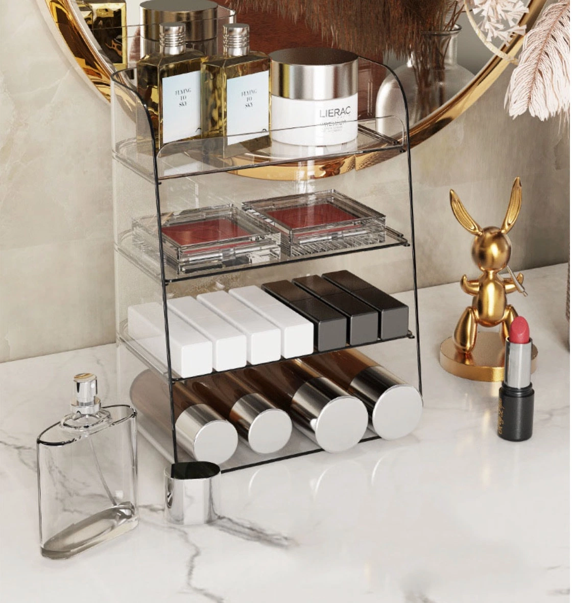 Caja de almacenamiento de cosméticos Escritorio transparente Multi-Layer Rack Caja grande