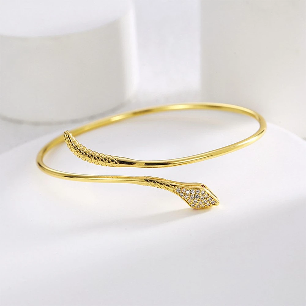 Wholesale/Supplier Simple Fashion Gold Plated Brass Micro Inlay Zircon Thin Snake Shape Bangle Bracelet Jewelry for Girls