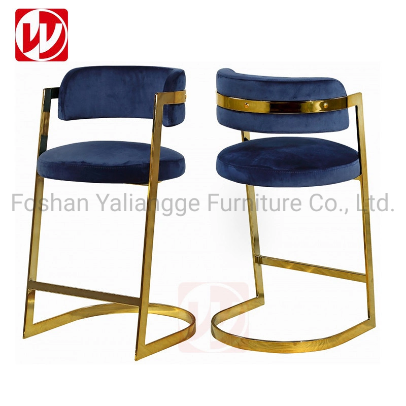 Gold Stainless Steel High Foot Chair Grey Velvet Bar Stool Counter Chair for Party Event Club