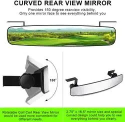 Golf Cart Rear View Mirror, Convex 16.5" Ultra-Wide 180-Degree Panoramic Universal Rearview Mirror