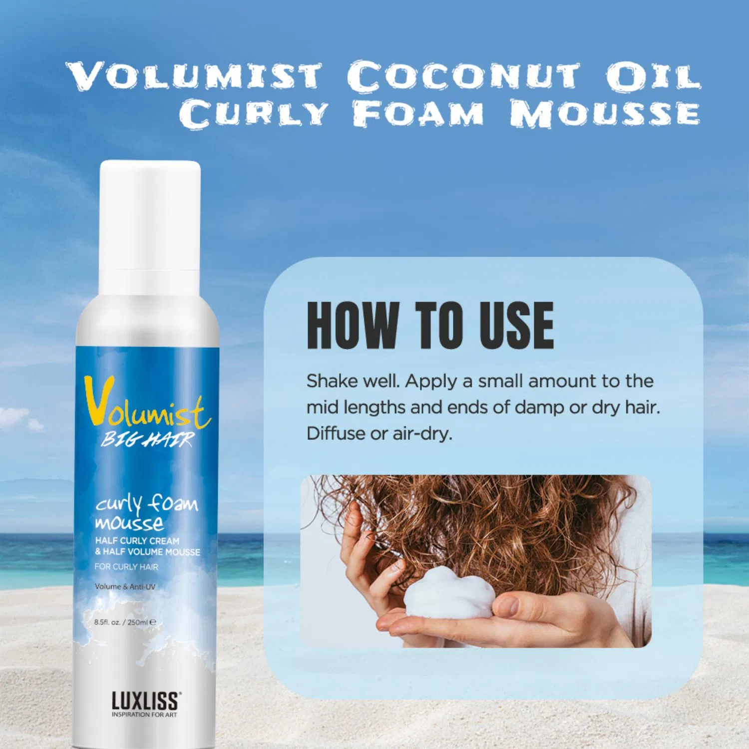 Luxliss 250ml Coconut Oil Foam Mousse for Curly Hair