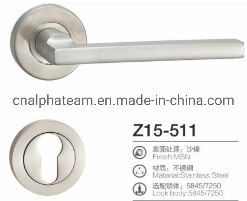 Economic Matte Black Color Aluminum Door Lever Lock Hardware on Round Rosette with Cylinder Hole Escutcheon