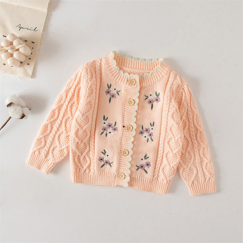 Autumn Sweet Knitting Outerwear Clothing Girl Baby Cute Embroidered Cardigan Sweater