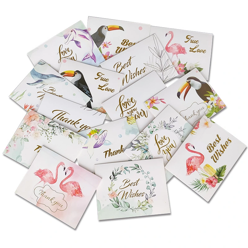 Ensemble de cartes de remerciement dorées avec enveloppe de mariage