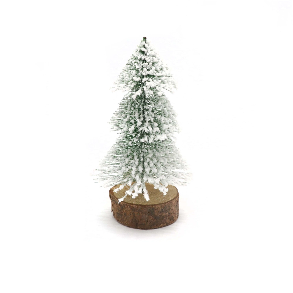 Venta caliente agujas de pino Spray nieve árbol de Navidad Mini madera Base Artificial Holiday Party Decoration