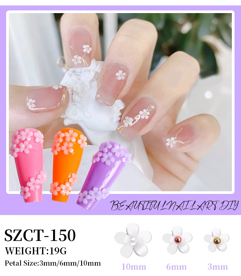 New Design 6 Grid Five Petal Resin Flower Mixed 3D Acrylic Flower Nail Charms for Nails Decoration