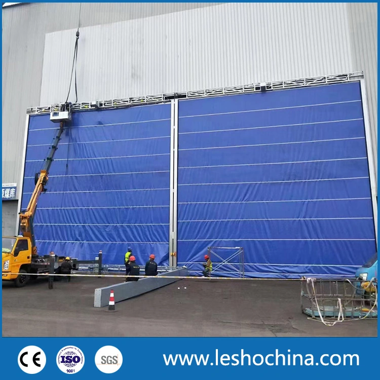 Industrial eléctrico motorizado PVC tela Stacking rodando Mega Hangar Puerta para el aeropuerto o astillero