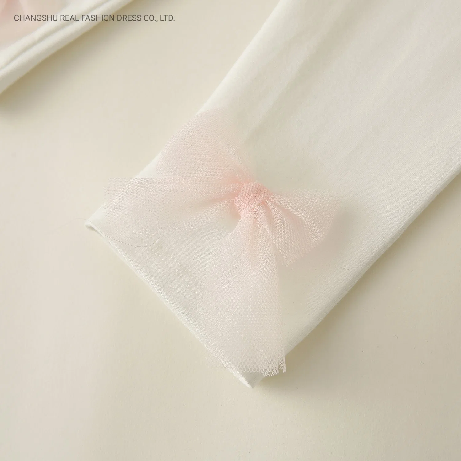 Baby Ivory Legging Clothes with Pink Netting Bow at Hem and Elastic Waistband