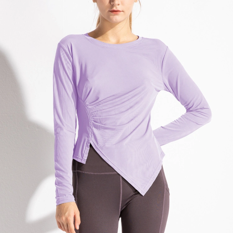 New Irregular Folds Sexy Beautiful Back Yoga Clothes Women's Fashion Breathable Fitness Long-Sleeved Plus Size Sports Shirts