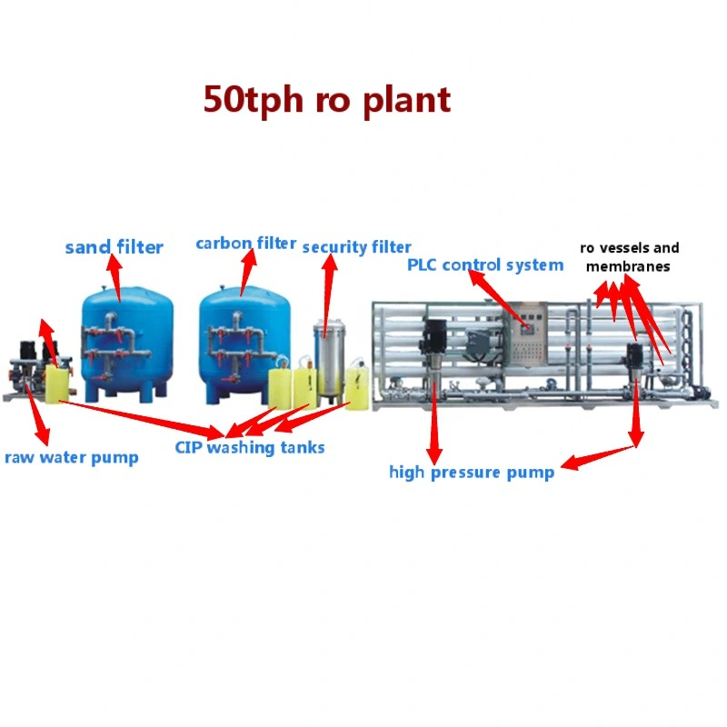 50tph Reverse Osmosis Purification Desalination Machine Borehole High Salt Water Treatment Plant for Drinking