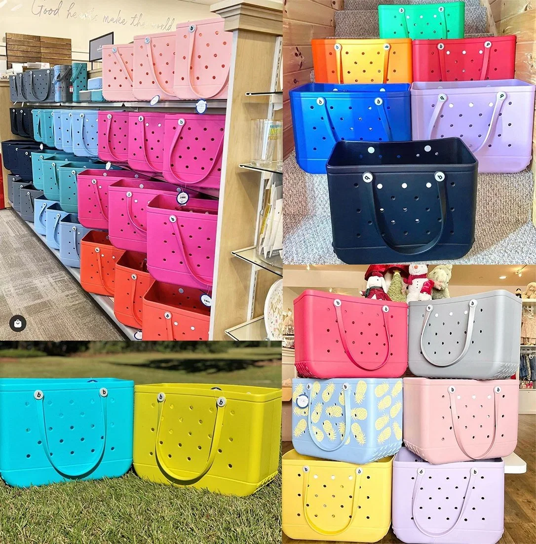 2023 Hot Sale Women Atacado Beach à prova de água sacos personalizados Borracha de verão Grande Moda EVA silicone Bogg saco Custom EVA Saco