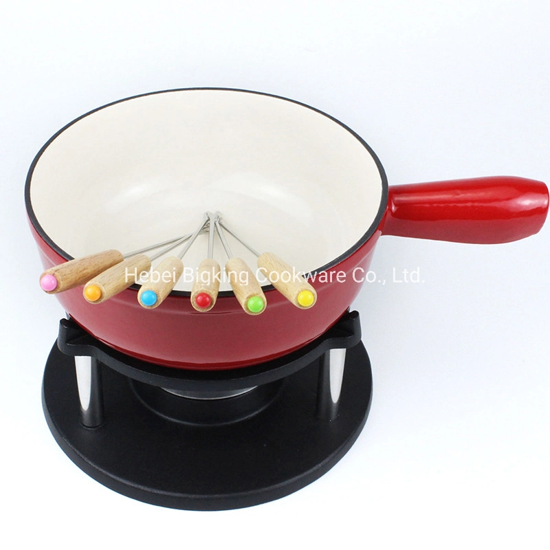 Enameled Chocolate Fondue Pot Set Cast Iron Mini Raclette Cheese for Party